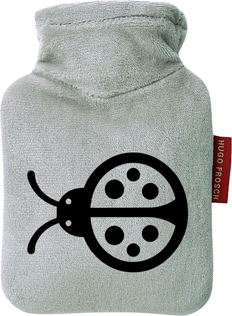 Huuraa Mini-Wärmflasche Marienkäfer Silhouette 0,2 Liter Grey Mini Veloursbezug Taschenwärmer Geschenkidee