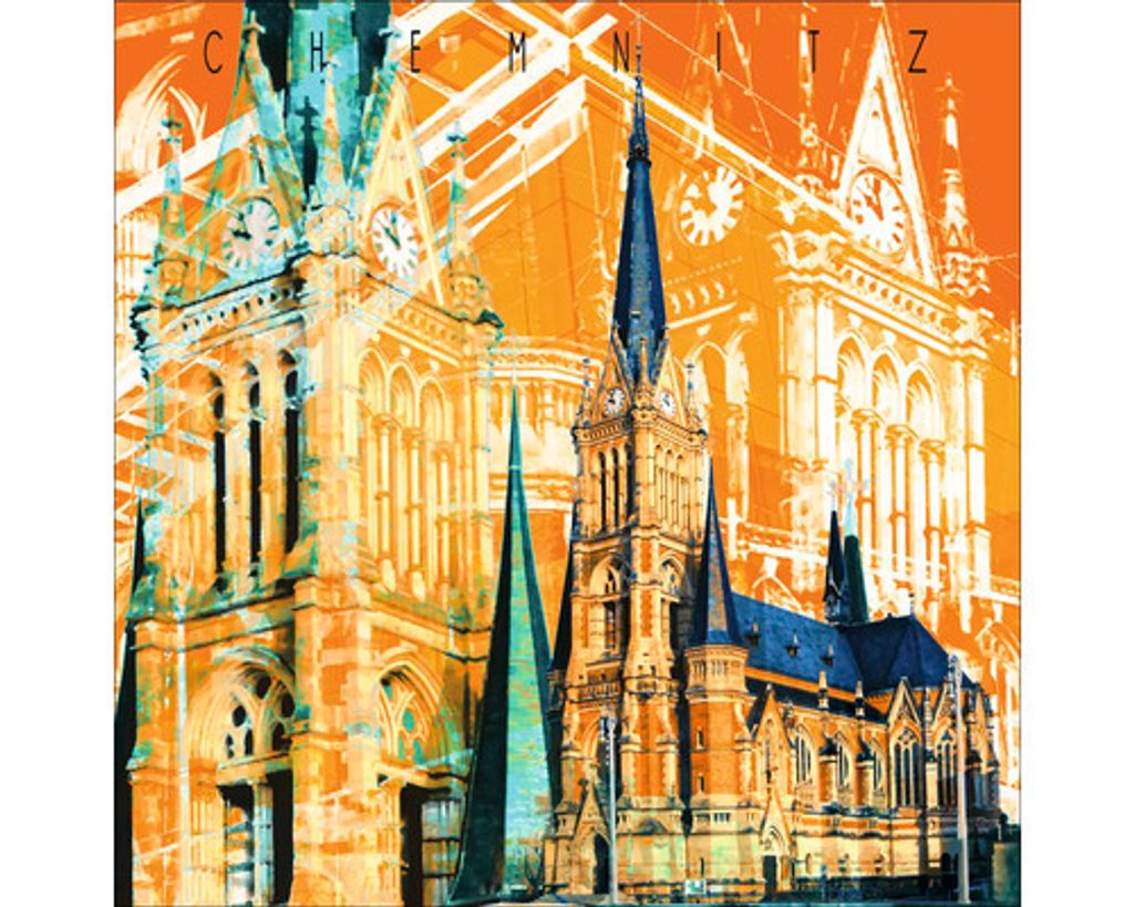 Glasbild Chemnitz Petrikirche orange 50x50 cm Produktbild 