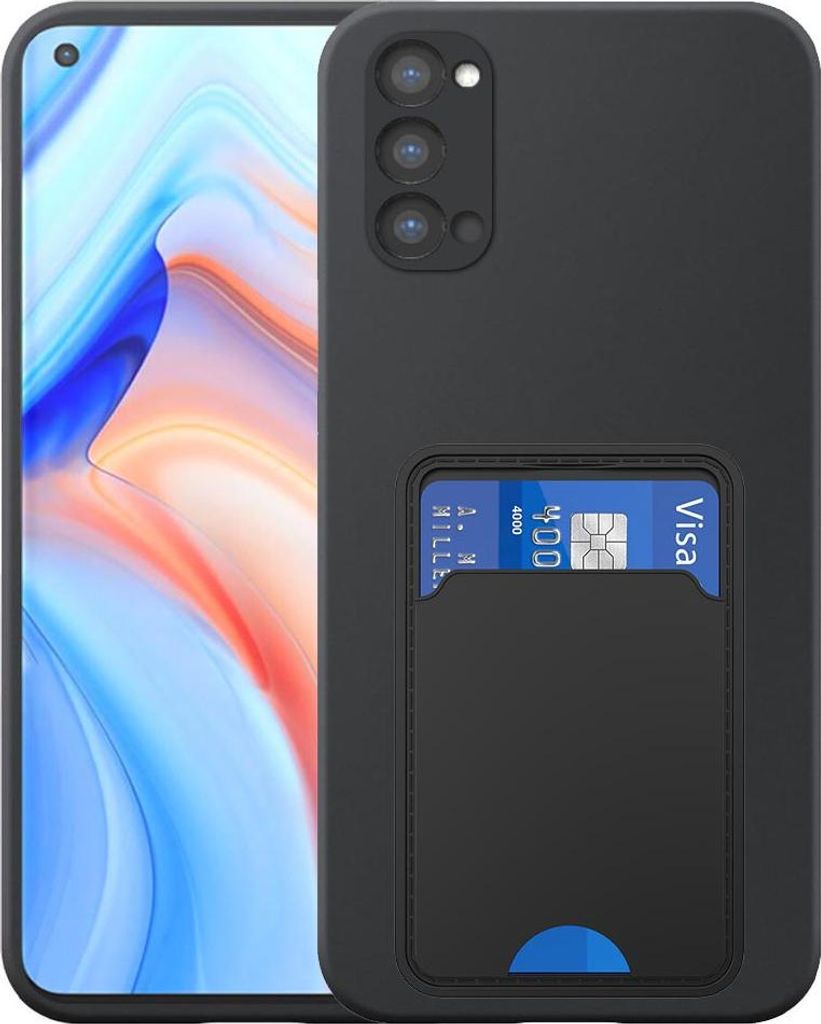 Geeignet für Oppo Reno 4 Pro 5G Phone Case mit TPU Kartenhalter - Flexible Back Cover Case Silikon TPU mit Cardslot - Schwarz - Smartphonica