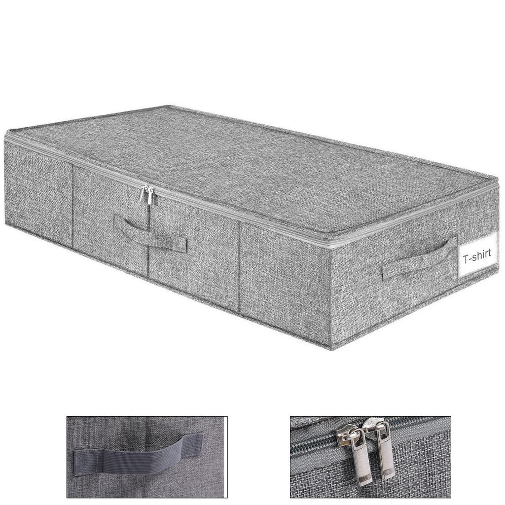 Unterbett Aufbewahrungsbox, Unterbettkommode mit Deckel, Unterbett Aufbewahrung mit Reißverschluss und Griff,für Kissen Kleidung Decken Bettdecke...
