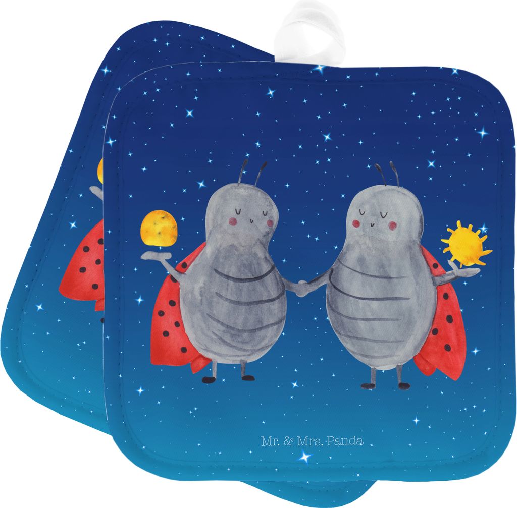 Mr. & Mrs. Panda Topfuntersetzer Sternzeichen Zwilling - Sternenhimmel Blau - Geschenk, topfhalter, Glückskäfer, Marienkäfer, Zwillingsschwester...
