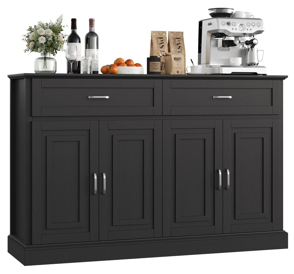Sideboard Anrichte - Küchen Kommode mit Stauraum - Buffet mit 2 Schubladen 4 Türen - Modernes minimalistisches Design - 140x39,5x92,5 cm - Schwarz
