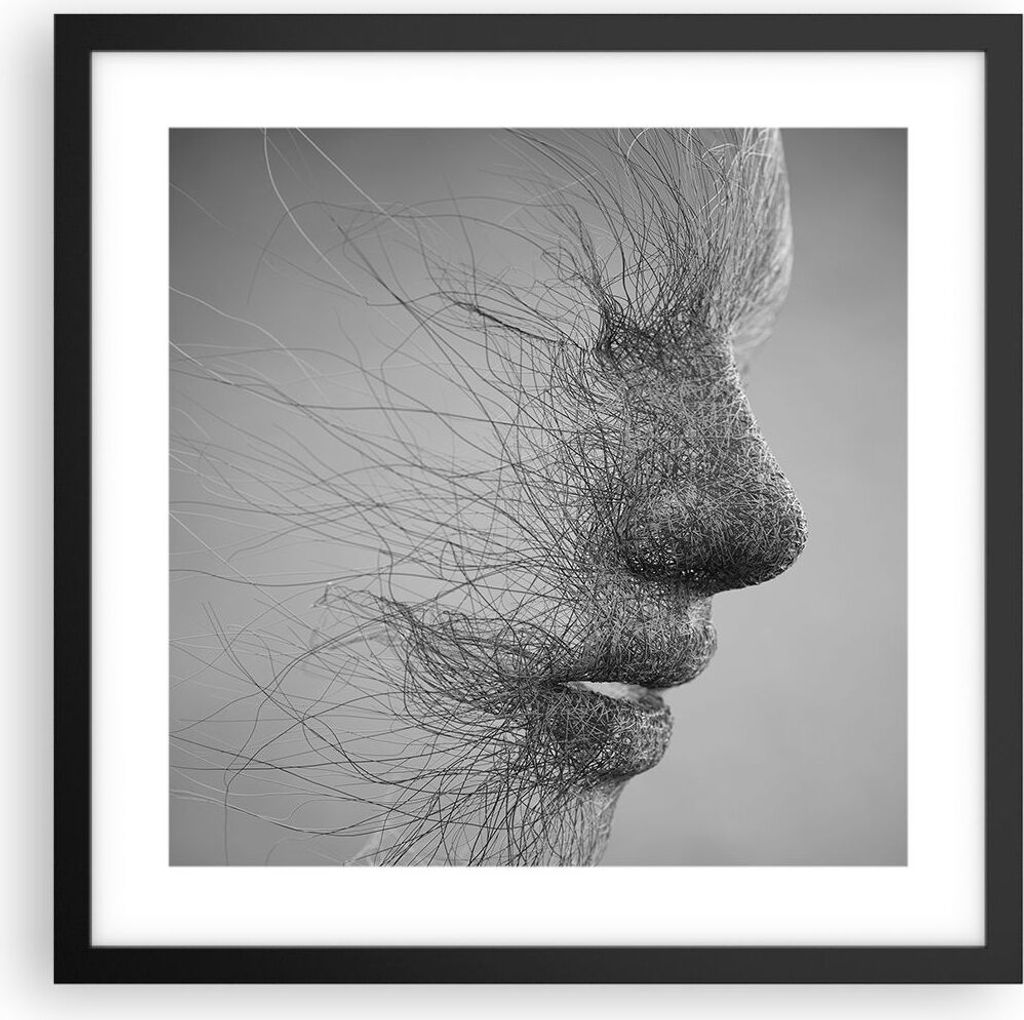 Gerahmtes Poster - Schwarzer Rahmen - Gesicht Grafiken Fäden - 40x40 cm - Wand Bild - Wanddeko - Wandbilder - Kunstposter - Wandposter - Bilderrah...