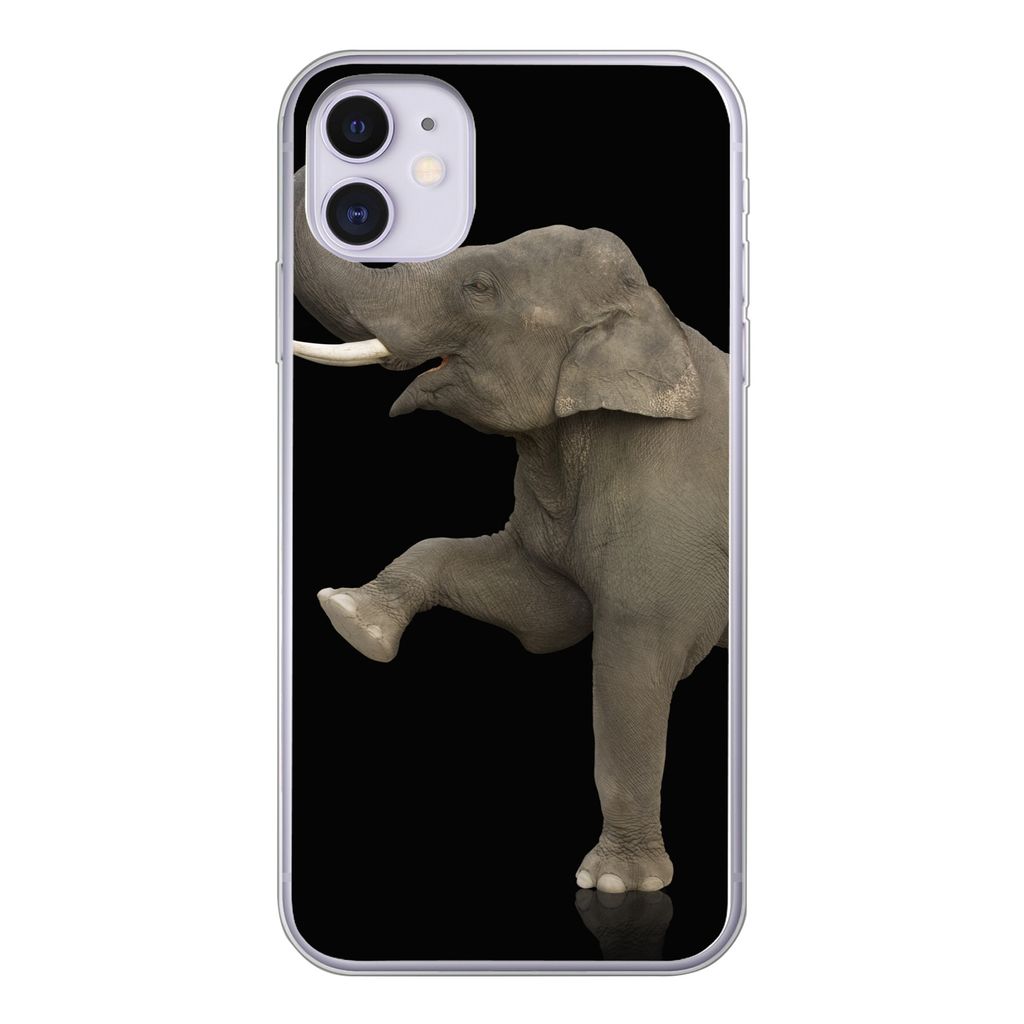 MuchoWow Handyhülle Schutzhülle Hülle für iPhone 11 Elefant - Tiere - Schwarz - Porträt Silikon Softcase Handy Hülle - Handytasche