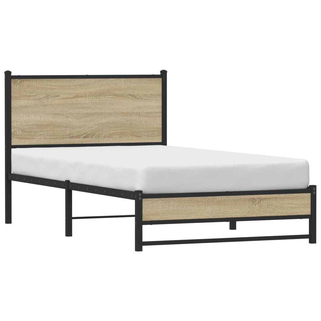 vidaXL Metallbett ohne Matratze Sonoma-Eiche 100x190 cm