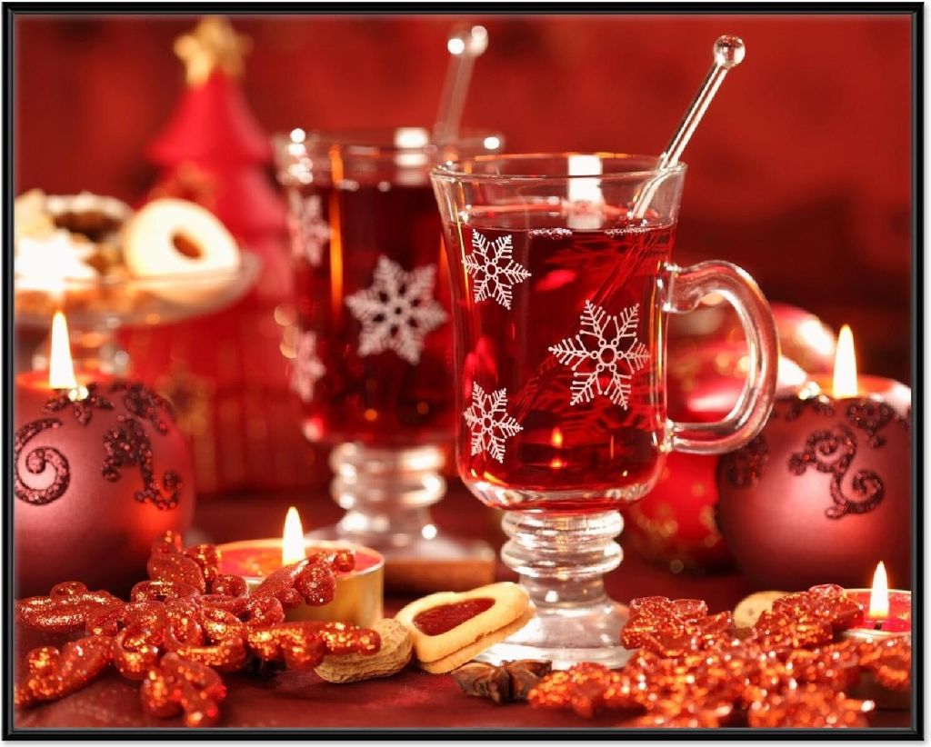 Wallario Wandbild Heißer Winterpunsch mit Kerzen, Größe: 40,30 x 50,30 cm, Poster mit schwarzem Aluminiumrahmen