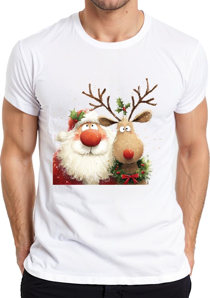 Rudolph Weihnachtsmann Rentier Rotnase niedlich lustig Geschenk Herren T-Shirt, Weiß, S