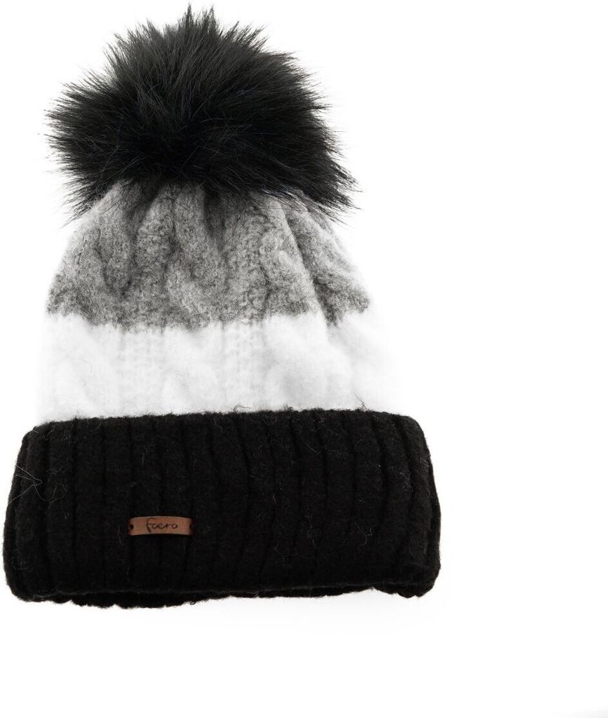 Wintermütze mit Flechtmuster & Bommel - stilvolle Mütze für Damen mit Futter Schwarz