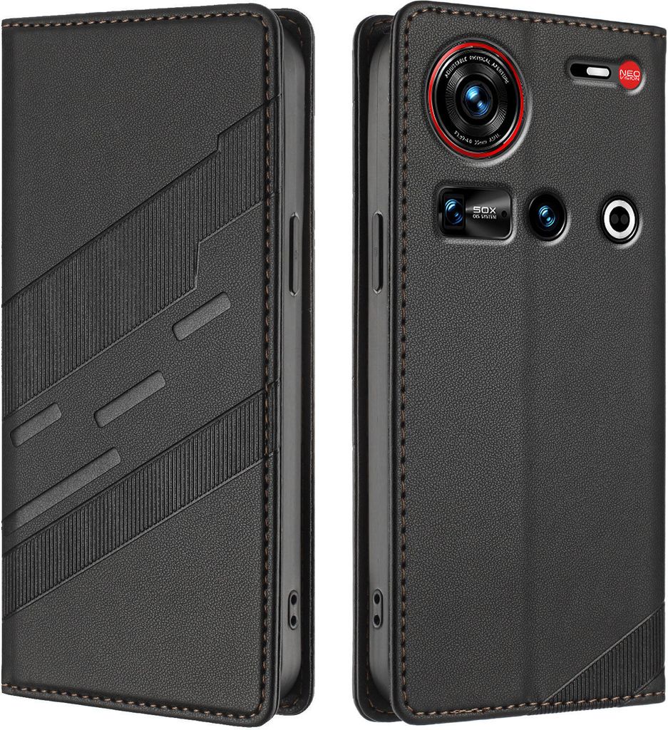 Hülle für ZTE Nubia Z70 Ultra, Kunstleder Brieftaschen Handyhülle mit Kartenfach und Standfunktion Schwarz