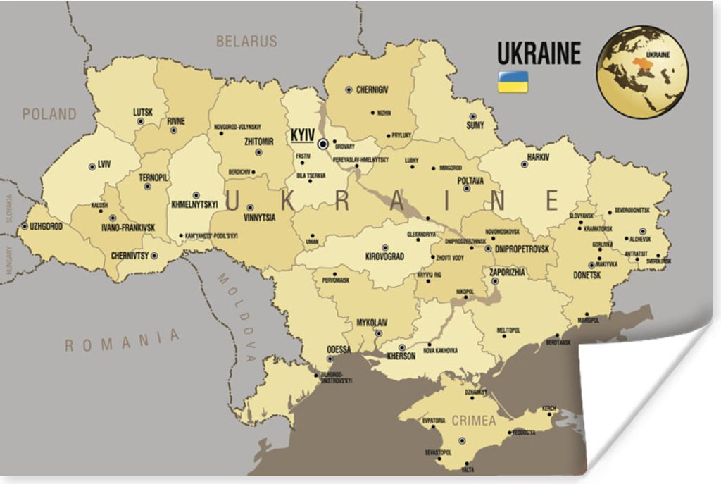 MuchoWow Poster Illustration der Ukraine mit der Nationalflagge 90x60 cm - Schlafzimmer