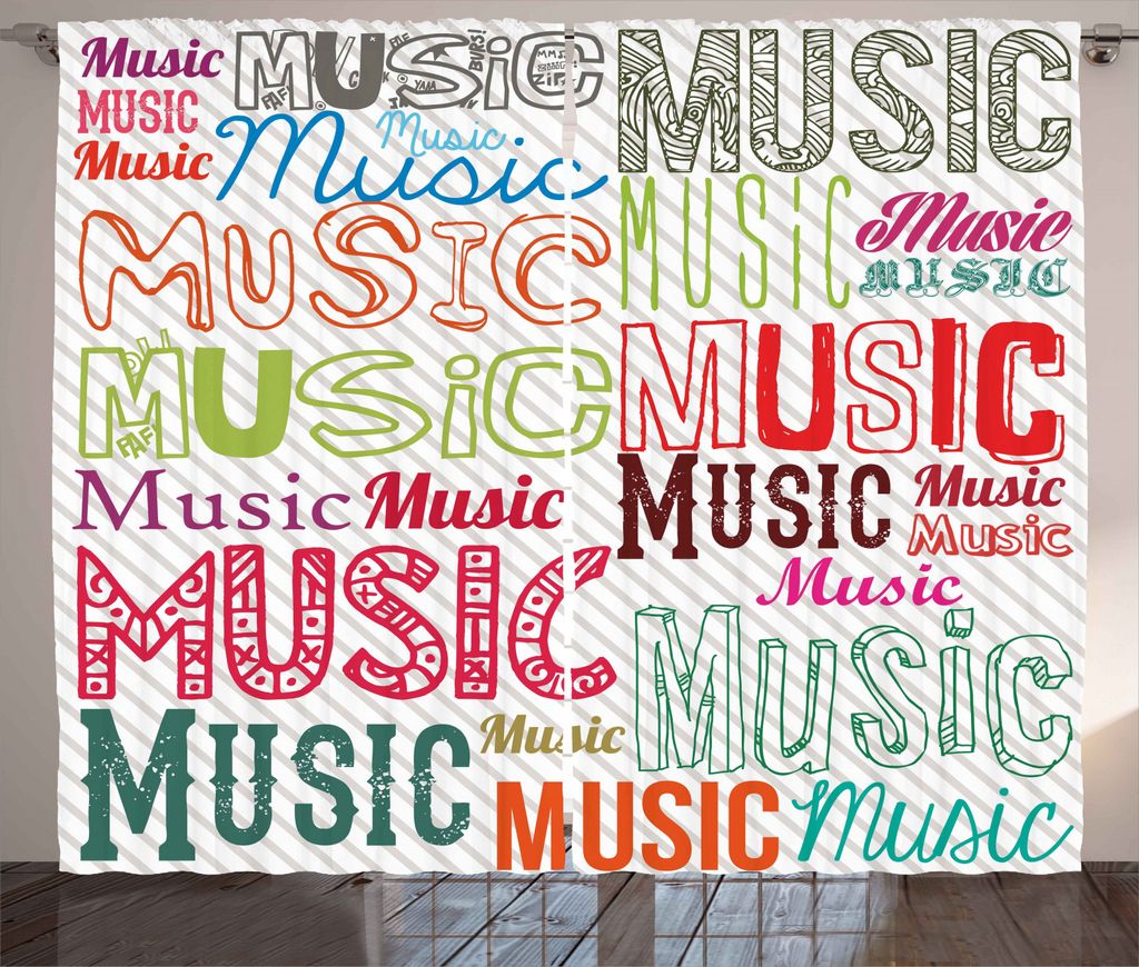 ABAKUHAUS Musik Rustikaler Vorhang, Typografie Rhythm Funky, Wohnzimmer Universalband Gardinen mit Schlaufen und Haken, 280 x 245 cm, Mehrfarbig