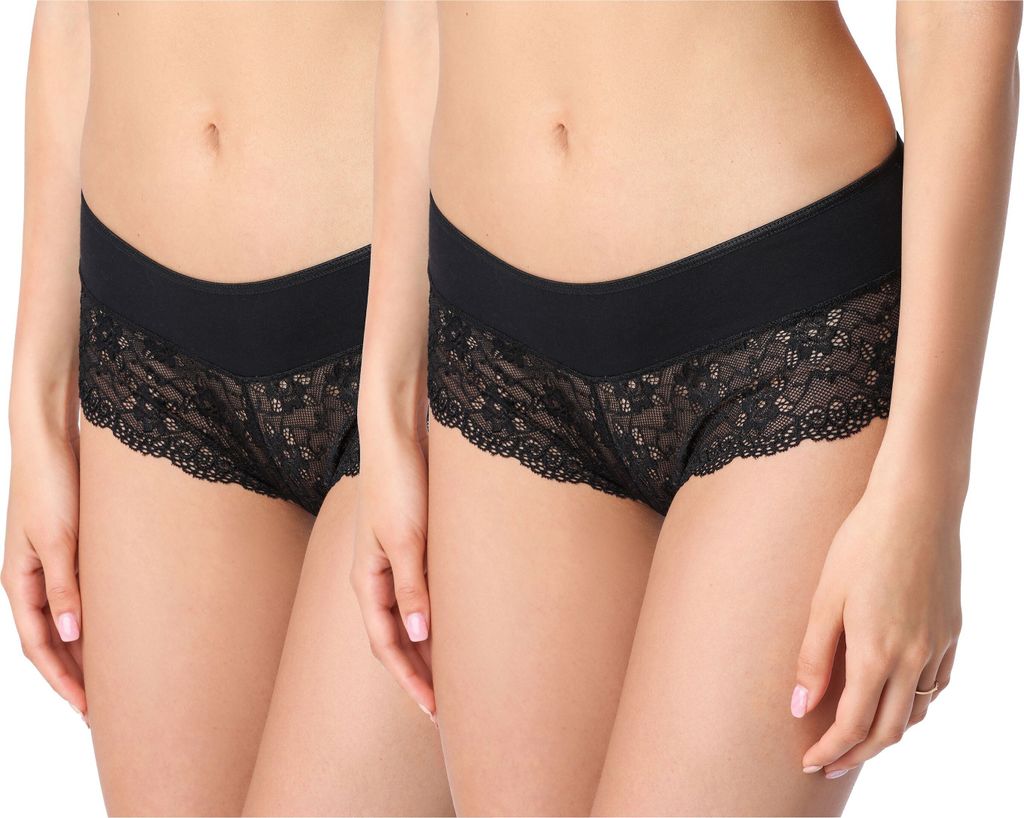 Bellivalini Damen Unterwäsche Unterhose aus Baumwolle Panty mit Spitze BLV50-187 (Schwarz, S )