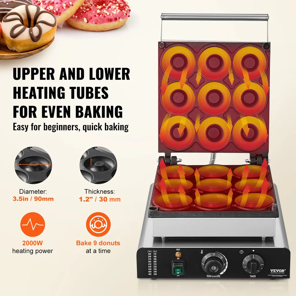 Donut Maker Antiadhésif 50-300°C - Machine à Donuts Double Face 2kW
