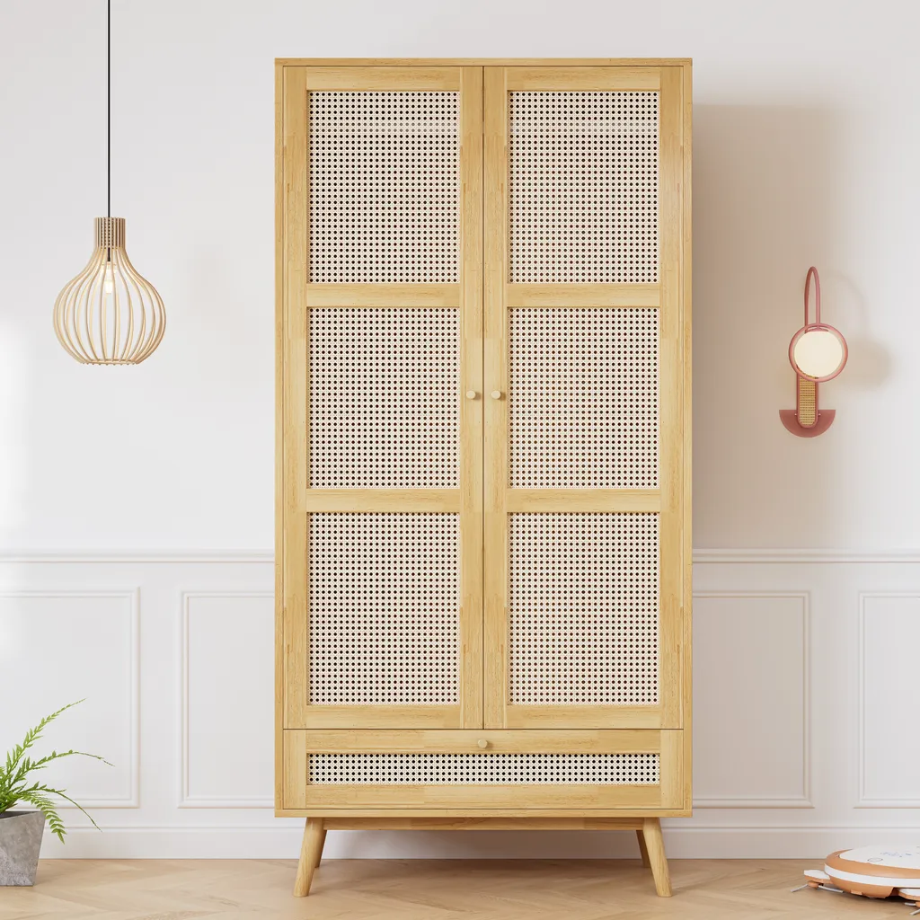 Armoire Gain de Place en Rotin : Rangez vos Vêtements et Accessoires