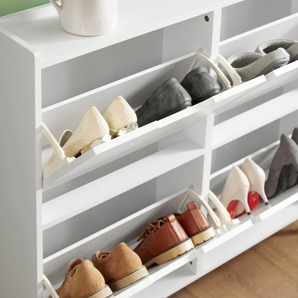 Commode haute à chaussures et étagère fermée gain de place blanche - 8