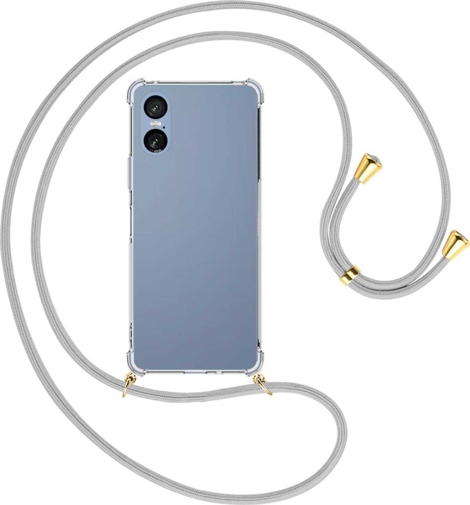 Handykette Backcover-Schutzhülle mit Band (Metall goldfarben) für Sony Xperia 5 VI / 10 VI - silbergrau
