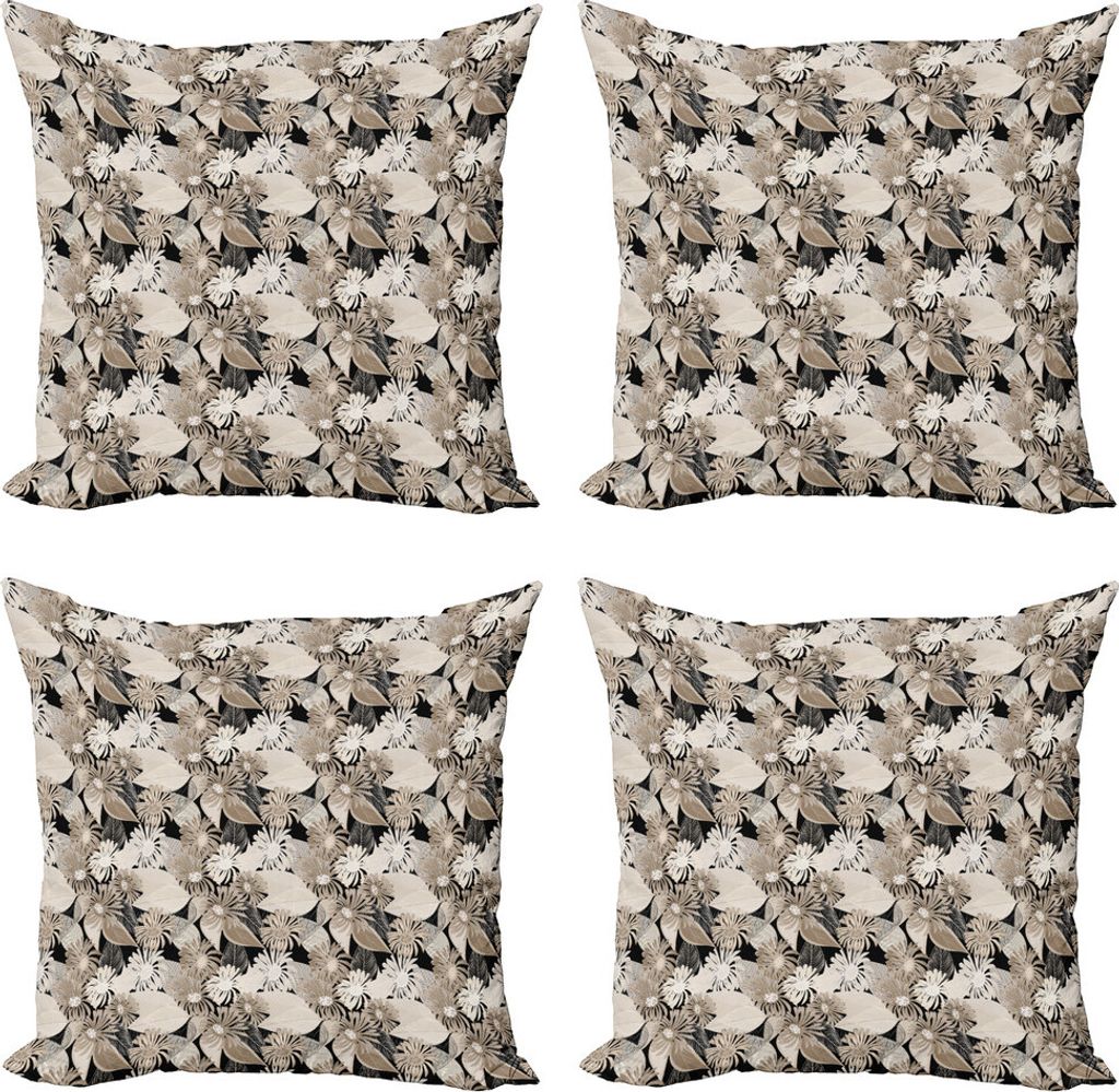 ABAKUHAUS Blumen Kissenbezug Set (4 Stück), Vintage Pflanze Weich Farbe, Moderner Doppelseitiger Digitaldruck, 45 cm x 45 cm, Tan Schwarz