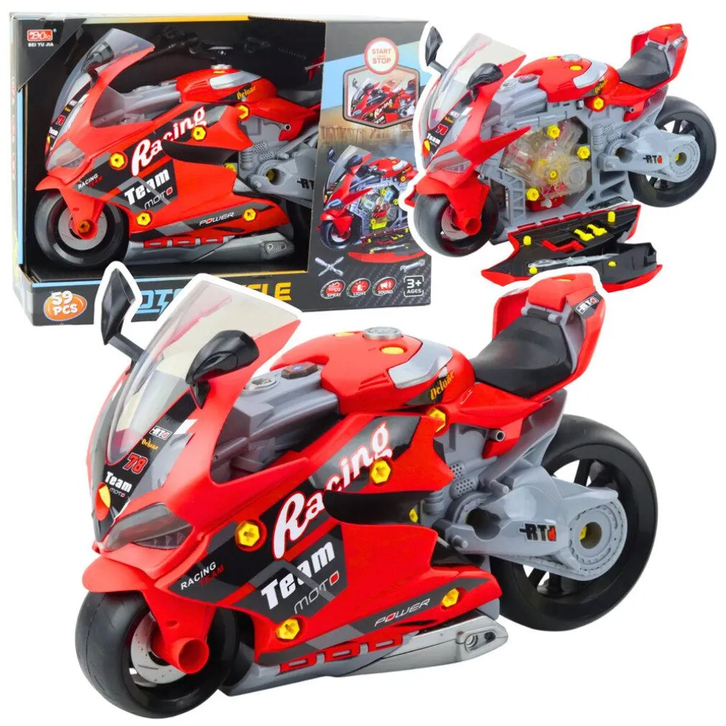 Moto 2-en-1 Éclairage Atelier et Fumée Rouge 43cm pour Cadeau Enfant DIY