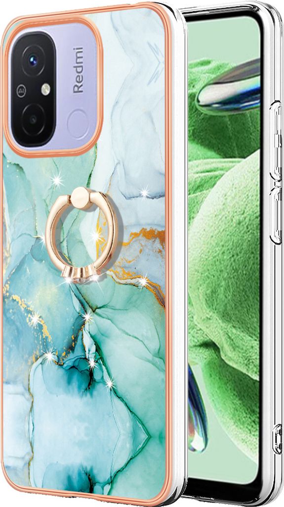 Hülle für Xiaomi Redmi 12C Muster TPU Silikon Stoßdämpfer Bumper Schutzhülle mit Ring Ständer Grün