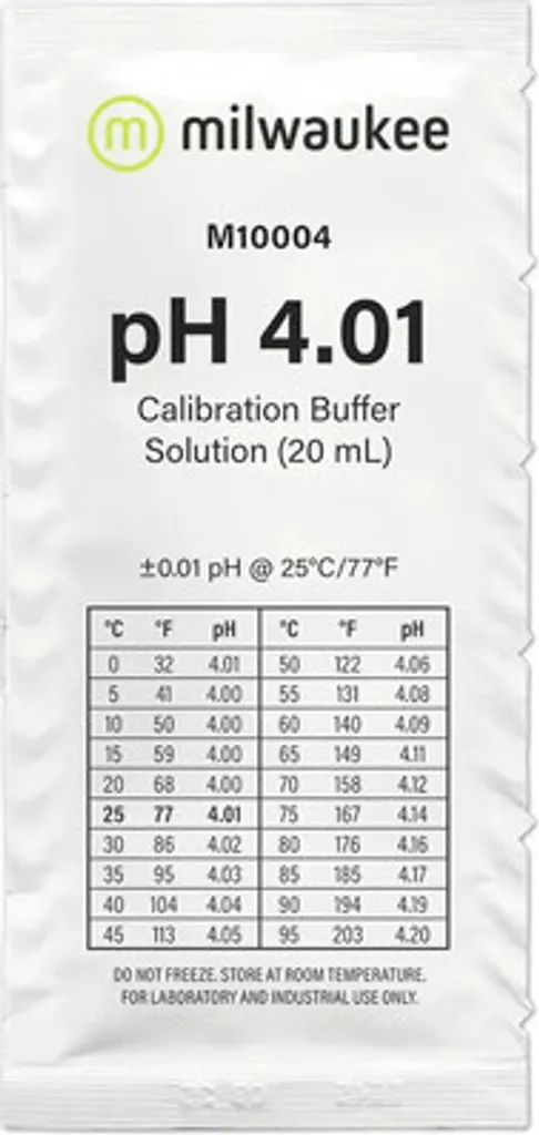 Solution tampon pH 4.00 en sachets de 20 ml - Lot de 25 unités étalonnage