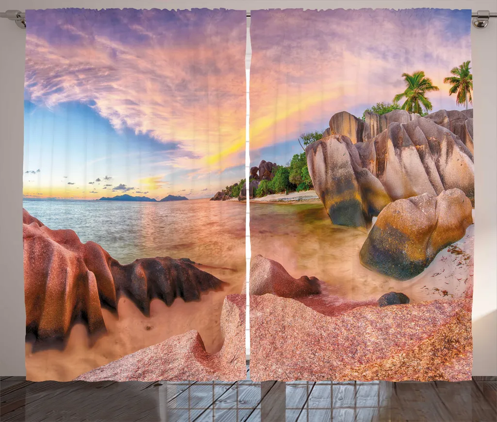 Rideau Photo Plage Multicolore avec Boucles et Crochets Inclus 280x225