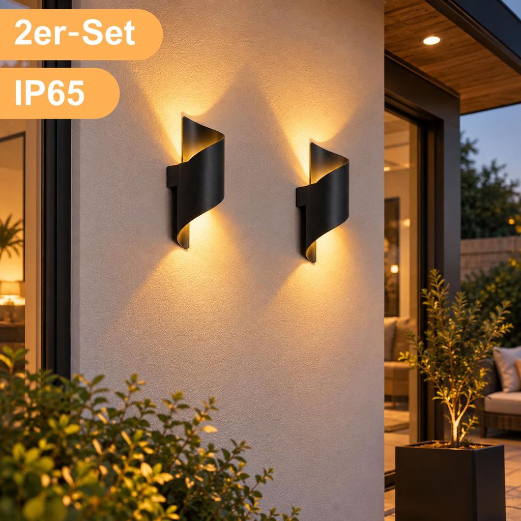 2 stuks - Moderne LED wandlamp, 10W, zwart, IP65, geschikt Productafbeelding 
