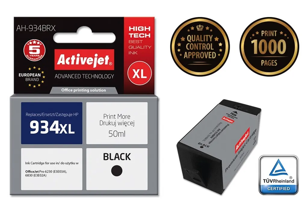 Cartouche AH-934BRX Noire 50ml : fini les pannes d'encre HP 934XL