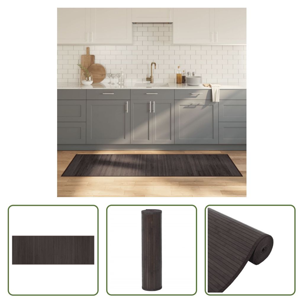 The Living Store Teppich Rechteckig Dunkelbraun 70x200 cm Bambus