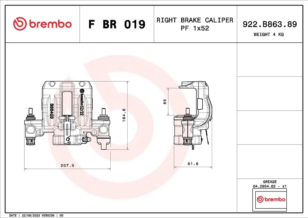 Étrier de frein BREMBO F BR 019 pour Boxer Jumper OE 1612436980