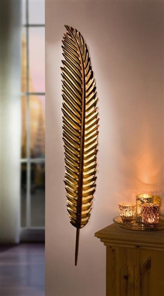 Wandhänger "Feder" aus Metall, gold, 99 cm hoch, Produktbild 