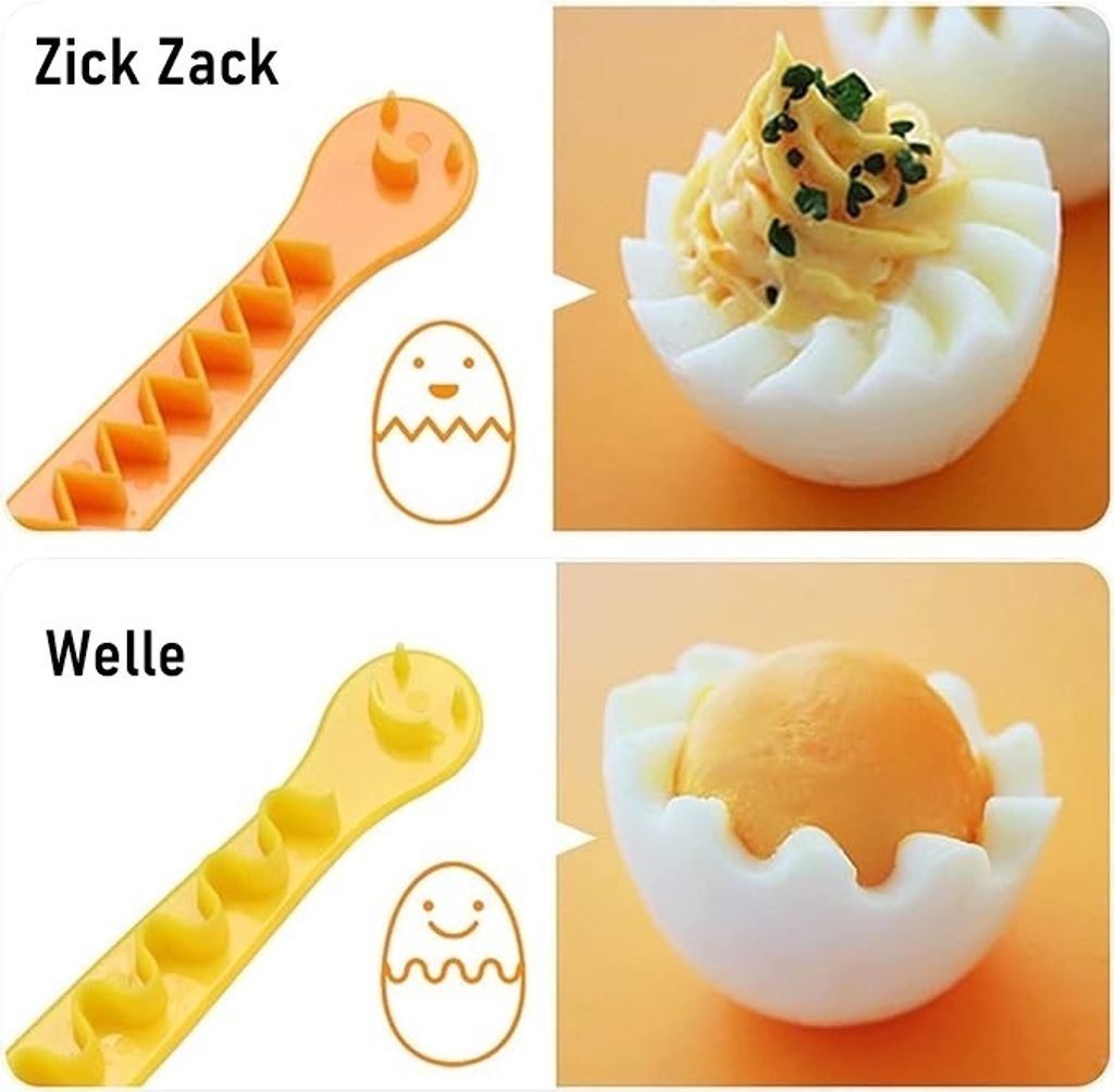 GKA 2 Stück Eierschneider Welle und Zickzack mit Gesicht Ei Produktbild 