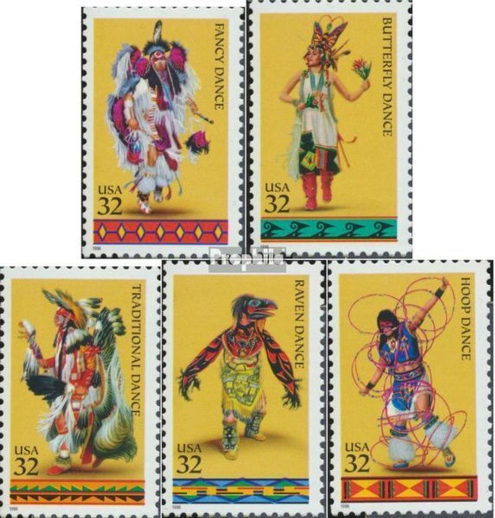 Briefmarken USA 1996 Mi 2730-2734 (kompl.Ausg.) postfrisch Indianische Tänze