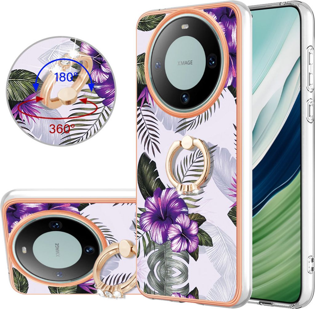 Hülle für Huawei Mate 60 Pro Muster TPU Silikon Stoßdämpfer Bumper Schutzhülle mit Ring Ständer Lila