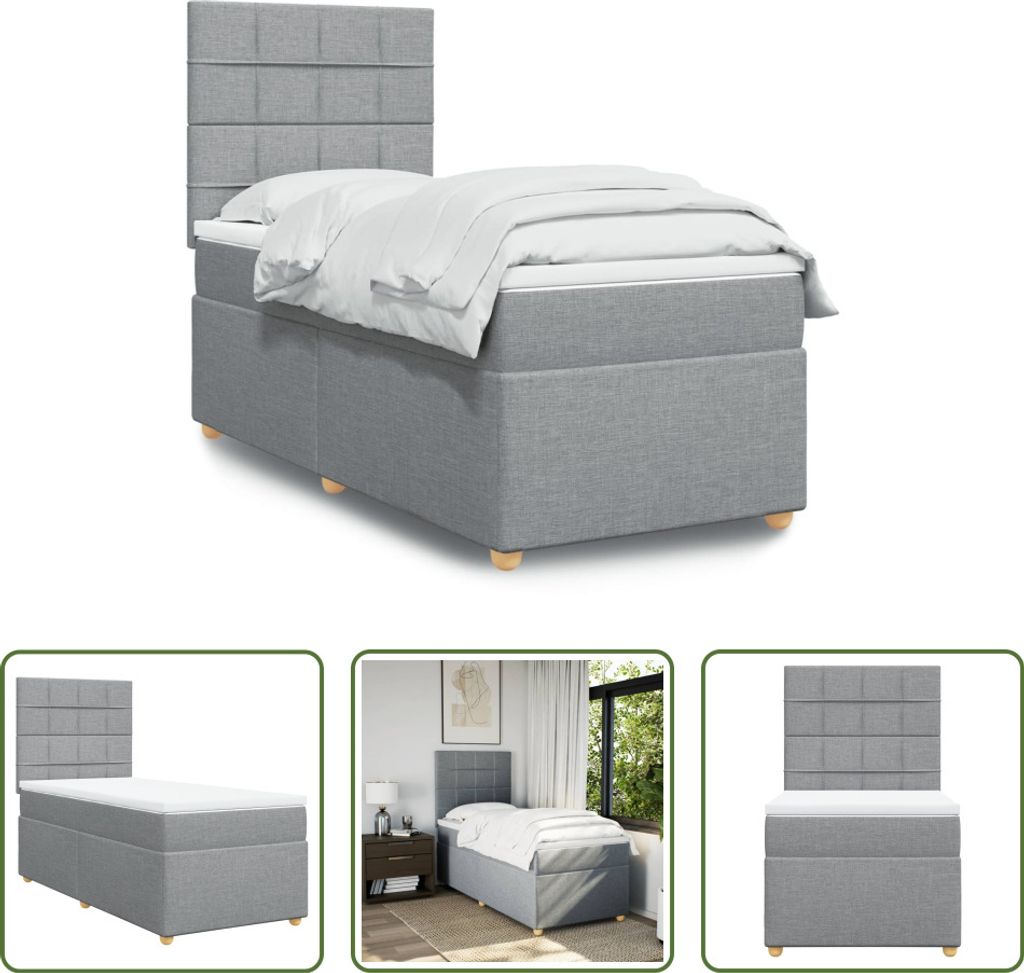 The Living Store Boxspringbett mit Matratze Hellgrau 80x200 cm Stoff