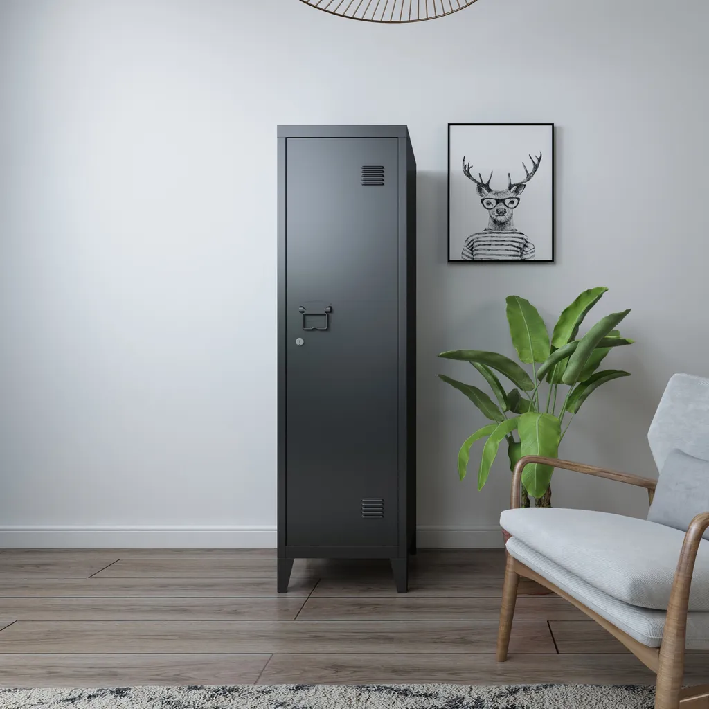 Sécurisez vos affaires avec le vestiaire Kurikka métal noir à double étage