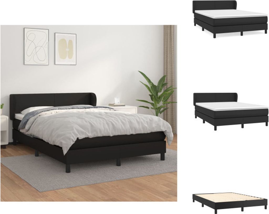 vidaXL Boxspringbett mit Matratze Schwarz 140x200 cm Kunstleder - Betten & Bettgestelle