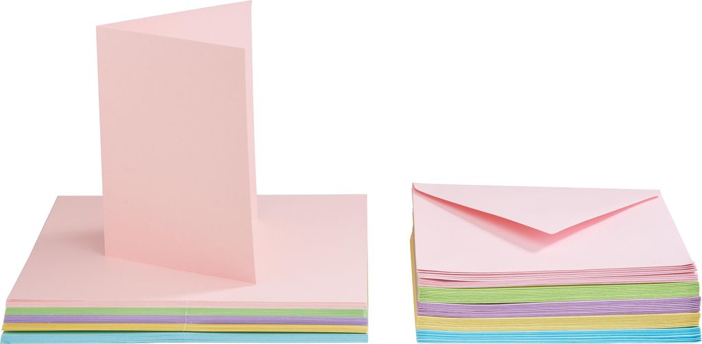 VBS XXL Doppelkarten mit Umschlägen "Pastellfarben", DIN A6, 50 Stück