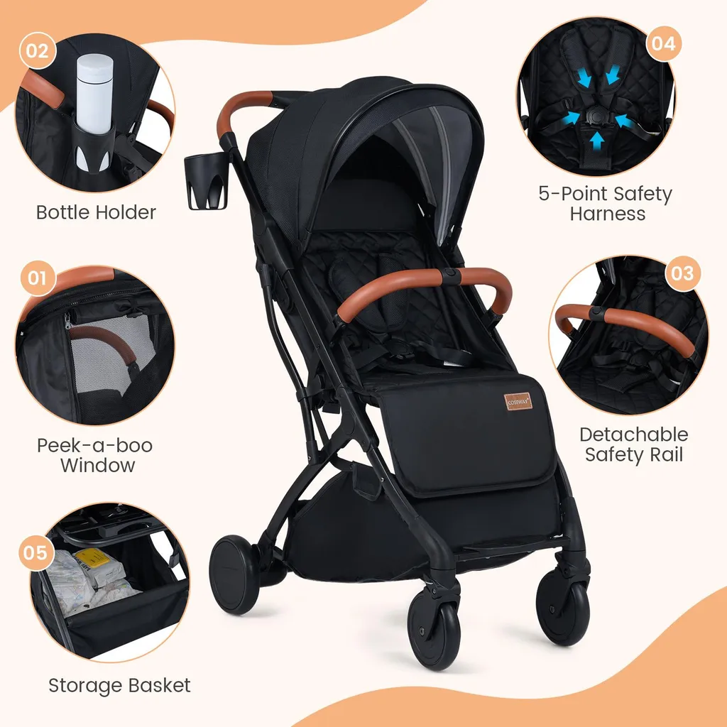 Poussette canne compacte pour bébé de 0 à 3 ans avec capote réglable - 5