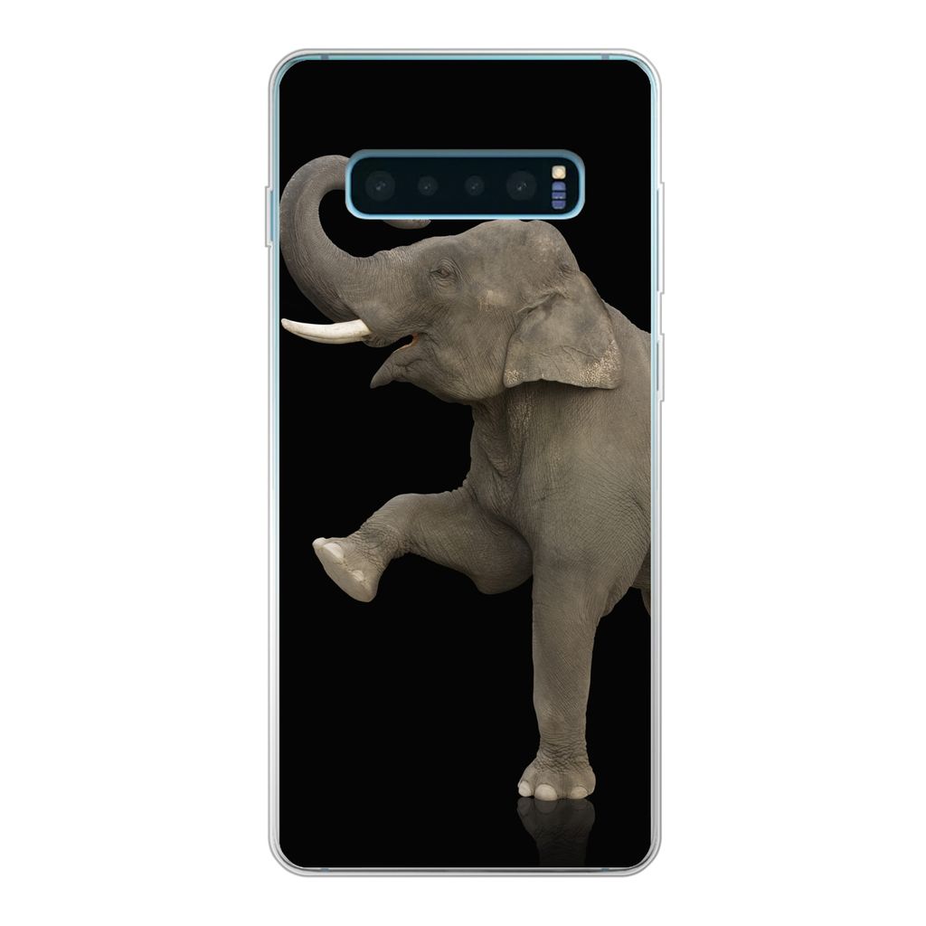 MuchoWow Handyhülle Schutzhülle Hülle für Samsung Galaxy S10 Lite Elefant - Tiere - Schwarz - Porträt Silikon Softcase Handy Hülle - Schutz