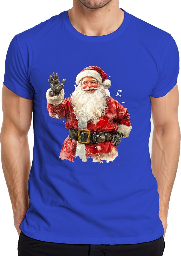 Weihnachtsmann Aquarell Vintage Weihnachten Geschenk rot Bart Herren T-Shirt, Blau, XL