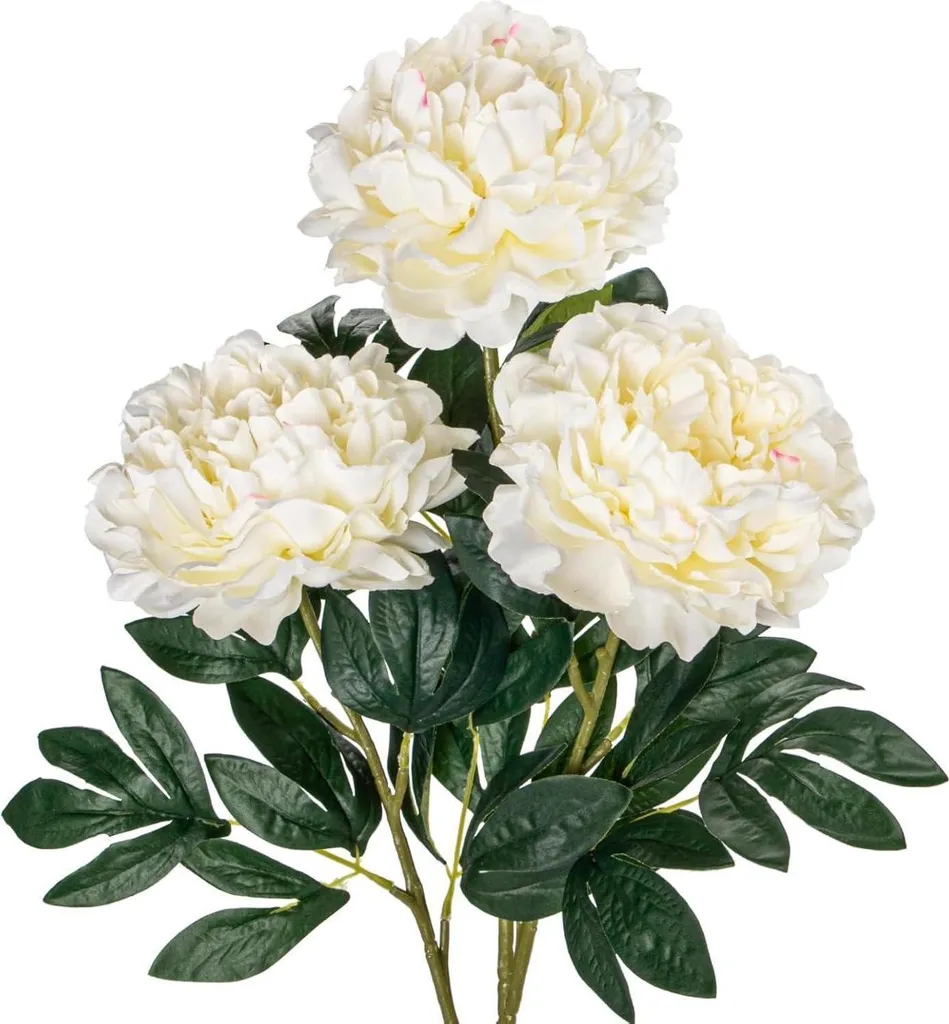 Pivoines Artificielles 74cm Set de 3 - Fleurs de Soie Roses Blanches