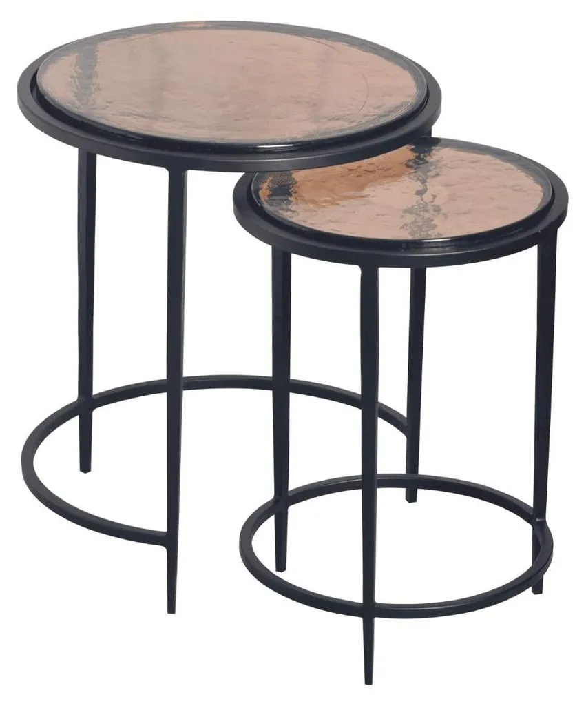 Duo de bouts de canapé IGLOO en verre trempé fumé et structure métal noir