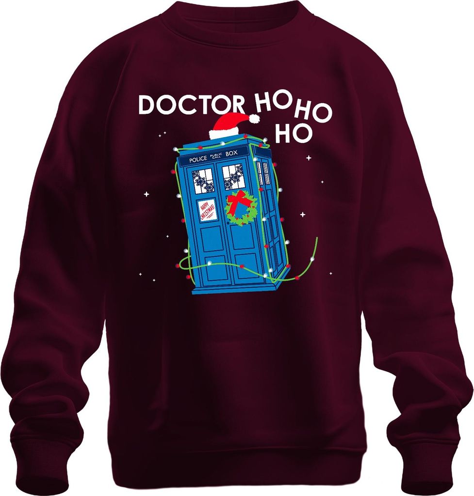 Doctor Ho Ho Ho Tardis Weihnachtsfeier Spaß Weihnachtsmann Dekor Uni Sweatshirt Pullover, Burgundy, L