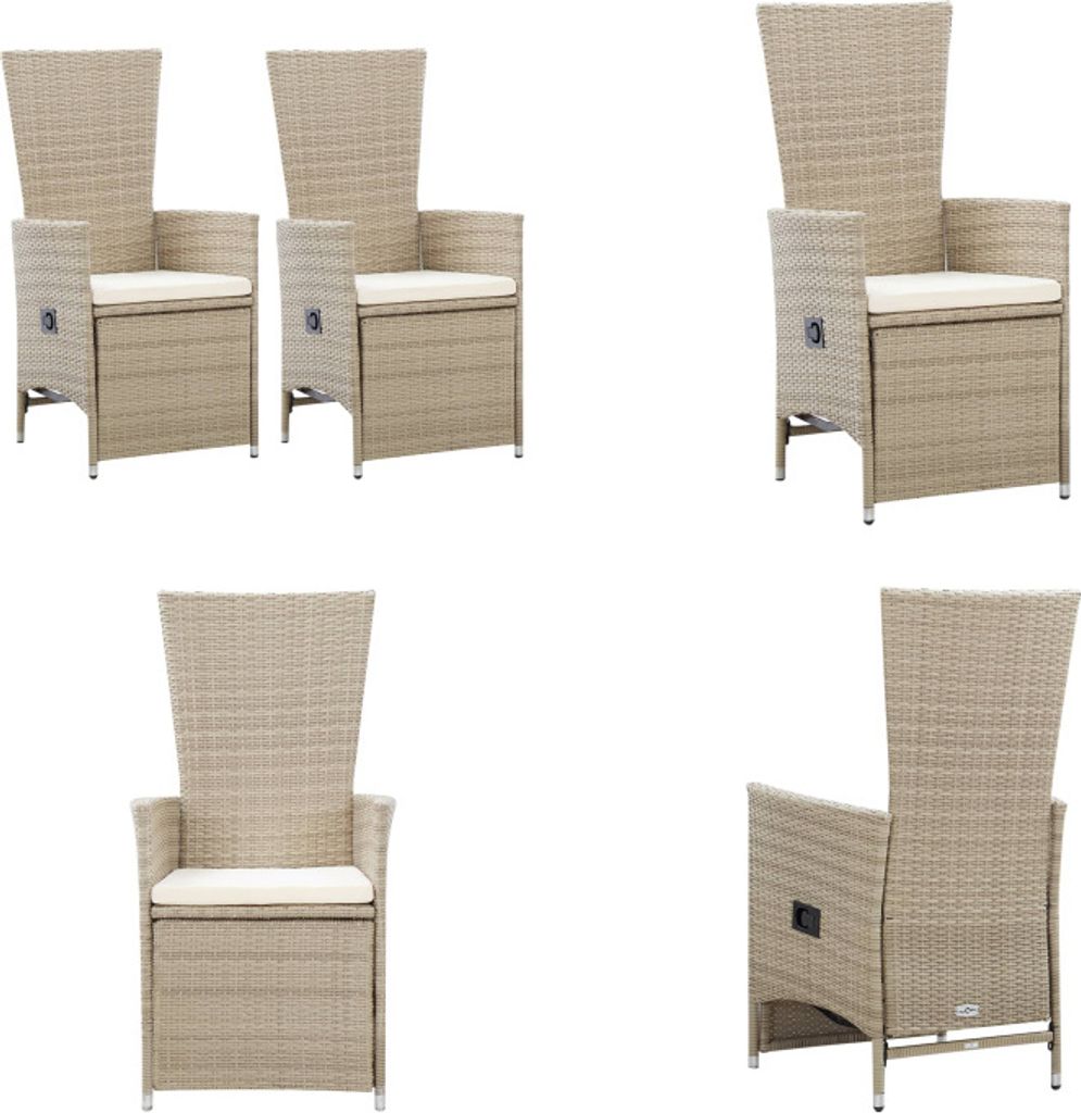 vidaXL Garten Liegestühle 2 Stk. mit Auflagen Poly Rattan Beige - Outdoor Stuhl - Outdoor Stühle - Gartenstuhl - Gartenstühle