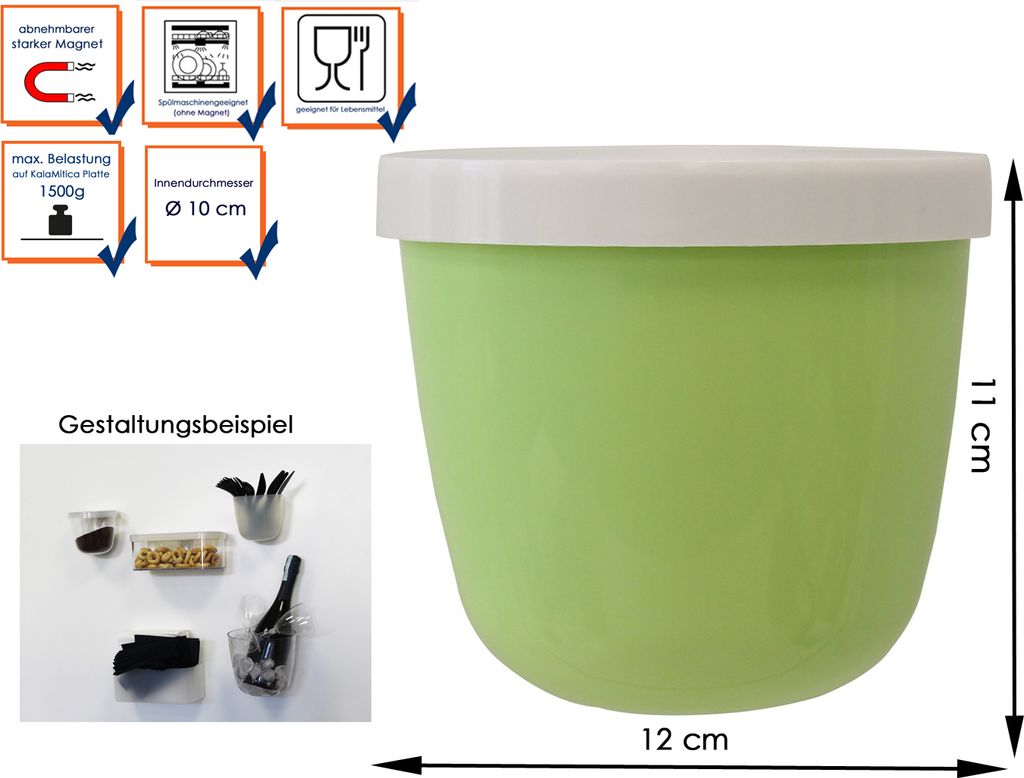 Kunststofftopf Kugel mit Magnet Ø 10cm Lime, Wand Aufbewahrung Deko KalaMitica