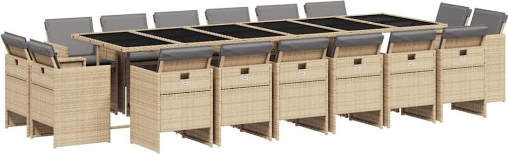 vidaXL 17-tlg. Garten-Essgruppe mit Kissen Beigemischung Poly Rattan