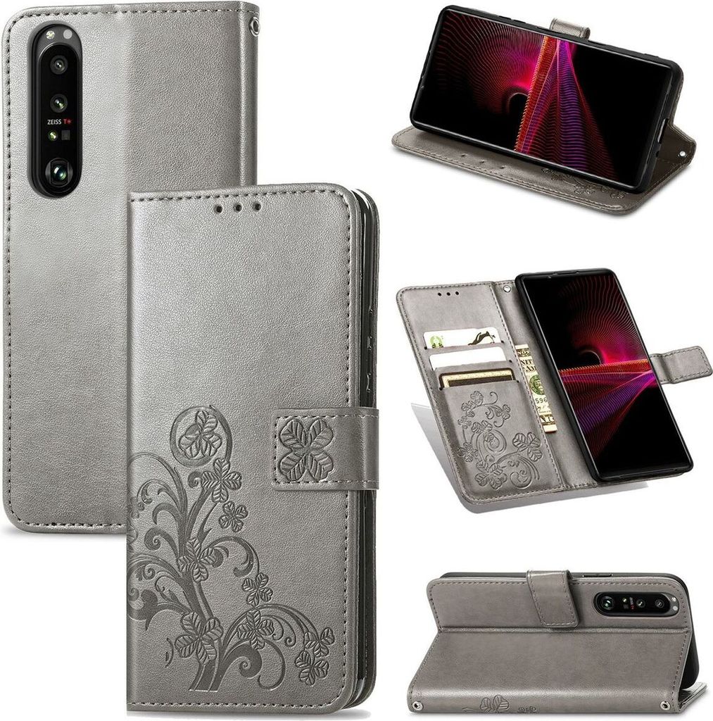 König Design Hülle kompatibel mit Sony Xperia 1 III Kunstleder Handyhülle - Handy Case Grau