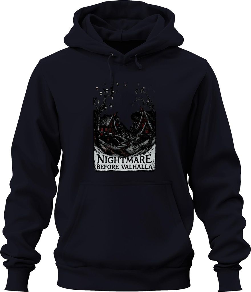 Nightmare Before Valhalla Wikinger Totenköpfe nordisch Halloween Uni Hoodie Kapuzenpullover, Navy, XXL