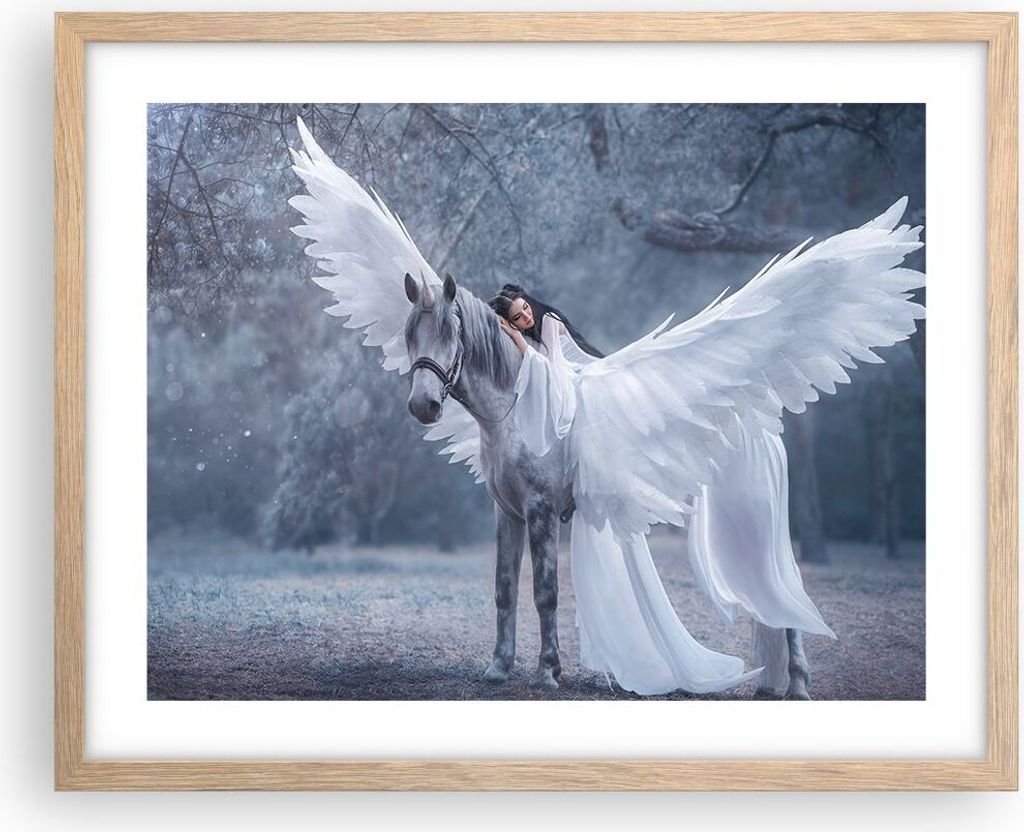 Gerahmtes Poster - Rahmen in heller Eiche - Frau Pferd Natur - 50x40 cm - Wand Bild - Wanddeko - Wandbilder - Kunstposter - Wandposter - Bilderrahm...