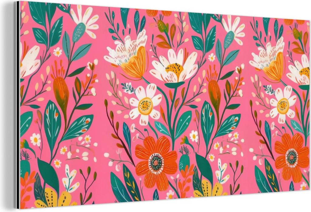 MuchoWow Wanddekoration Metall Metallbild Wandkunst 40x20 cm Rosa - Blumen - Weiß - Orange MuchoWow Aluminium Gemälde - Bild - Aluminium